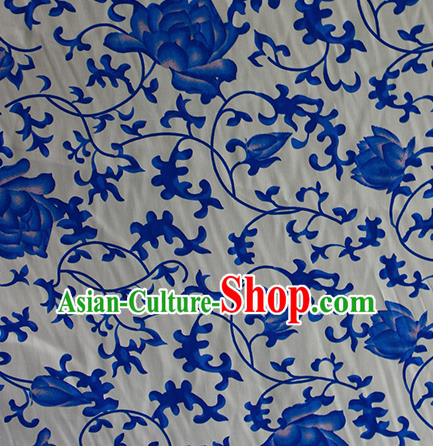 Chinese Traditional Fabric Cheongsam Printing Lotus Pattern White Brocade Material Hanfu Classical Satin Silk Fabric