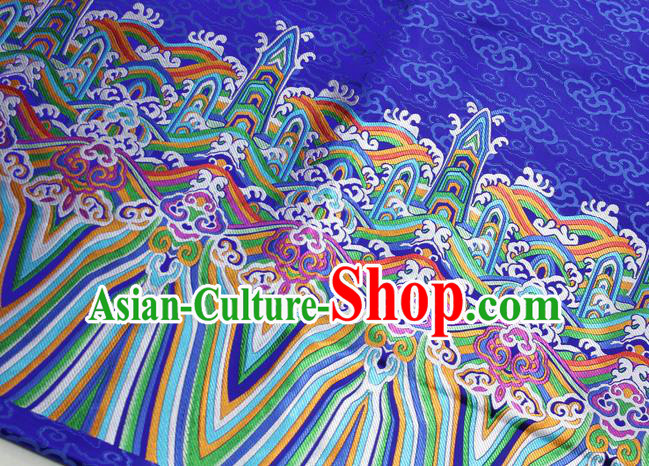 Asian Chinese Traditional Tang Suit Royal Waves Pattern Royalblue Brocade Satin Fabric Material Classical Silk Fabric