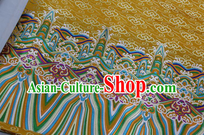 Asian Chinese Traditional Tang Suit Royal Waves Pattern Golden Brocade Satin Fabric Material Classical Silk Fabric
