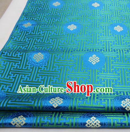 Asian Chinese Traditional Tang Suit Royal Lucky Knot Pattern Blue Brocade Satin Fabric Material Classical Silk Fabric
