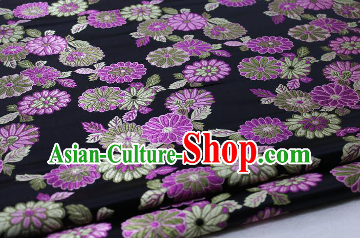 Asian Chinese Traditional Tang Suit Royal Chrysanthemum Pattern Black Brocade Satin Fabric Material Classical Silk Fabric