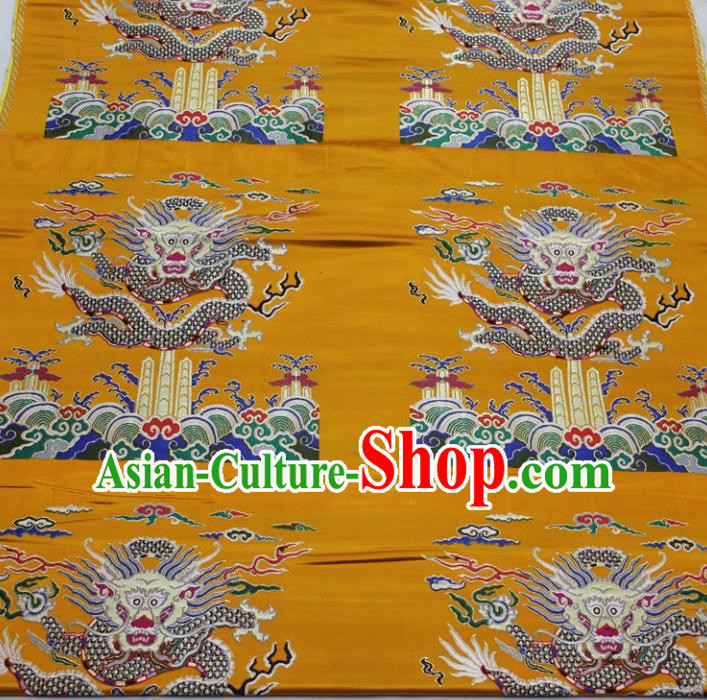 Chinese Traditional Fabric Royal Dragons Pattern Golden Brocade Material Hanfu Classical Satin Silk Fabric