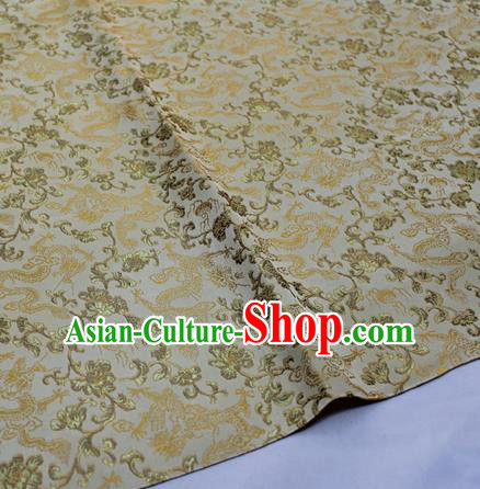 Chinese Traditional Fabric Royal Dragons Peony Pattern Golden Brocade Material Hanfu Classical Satin Silk Fabric