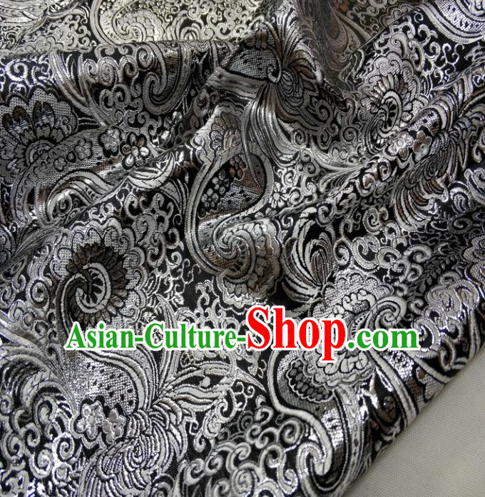 Chinese Traditional Fabric Royal Pattern Black Brocade Material Hanfu Classical Satin Silk Fabric