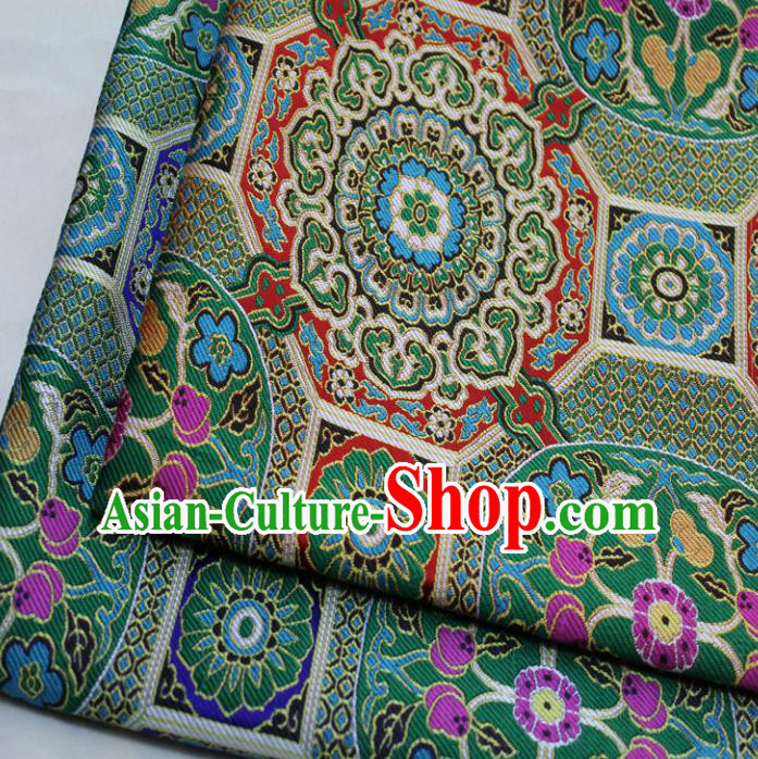 Chinese Traditional Tang Suit Fabric Royal Rosette Pattern Green Brocade Material Hanfu Classical Satin Silk Fabric