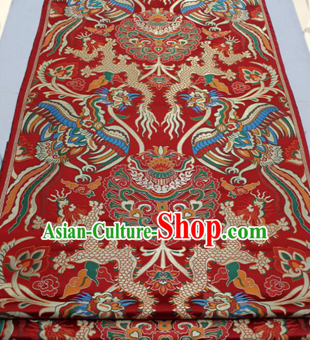Asian Chinese Traditional Tang Suit Royal Dragon Phoenix Pattern Red Brocade Satin Fabric Material Classical Silk Fabric