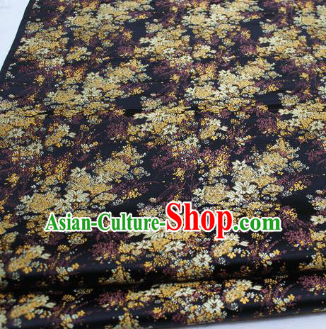 Asian Chinese Traditional Tang Suit Royal Cherry Blossom Pattern Black Brocade Satin Fabric Material Classical Silk Fabric