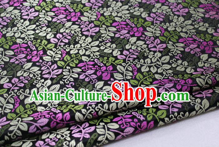Asian Chinese Traditional Classical Leaf Pattern Black Brocade Tang Suit Satin Fabric Material Classical Silk Fabric