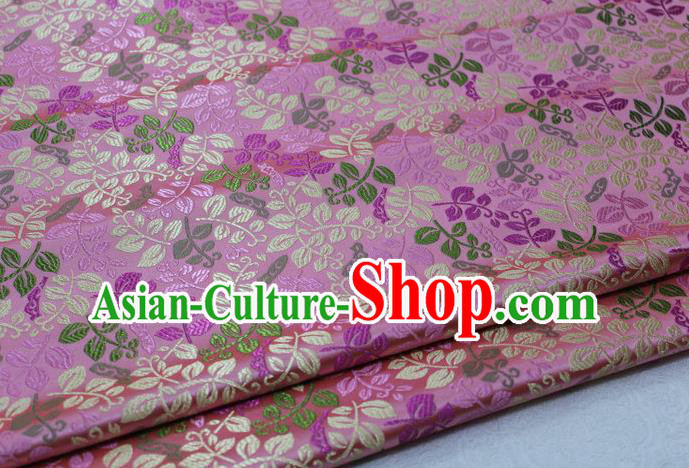 Asian Chinese Traditional Classical Leaf Pattern Pink Brocade Tang Suit Satin Fabric Material Classical Silk Fabric