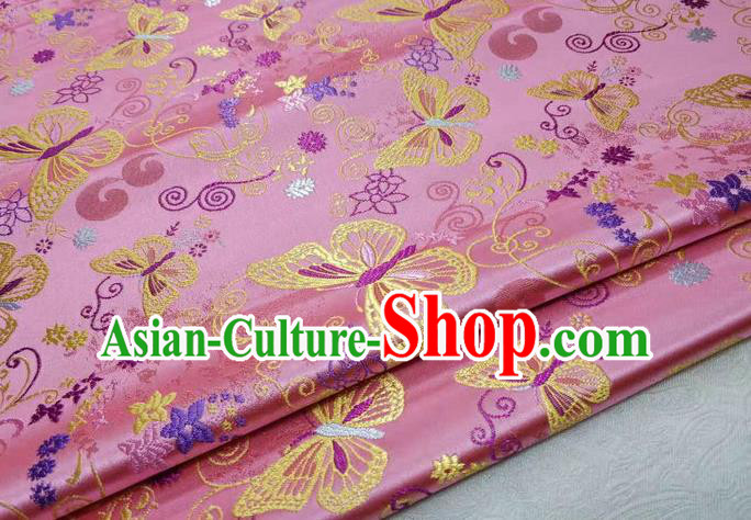 Asian Chinese Traditional Classical Butterfly Pattern Pink Brocade Tang Suit Satin Fabric Material Classical Silk Fabric