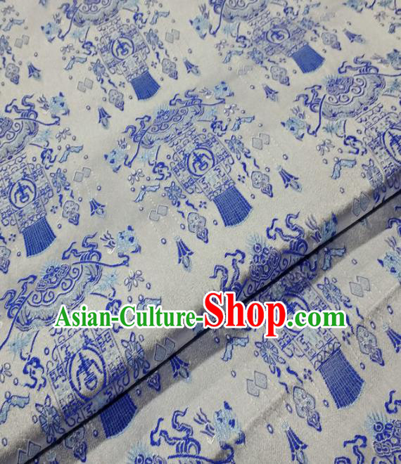 Asian Chinese Traditional Classical Lantern Pattern White Brocade Tang Suit Satin Fabric Material Classical Silk Fabric