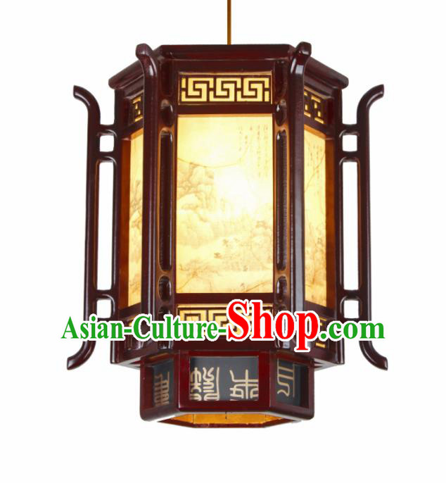 Chinese Traditional Wood Hexagonal Palace Lantern Handmade New Year Hanging Lanterns Ceiling Lamp