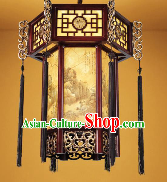 Chinese Traditional Landscape Painting Palace Lantern Handmade New Year Hanging Lanterns Ceiling Lamp