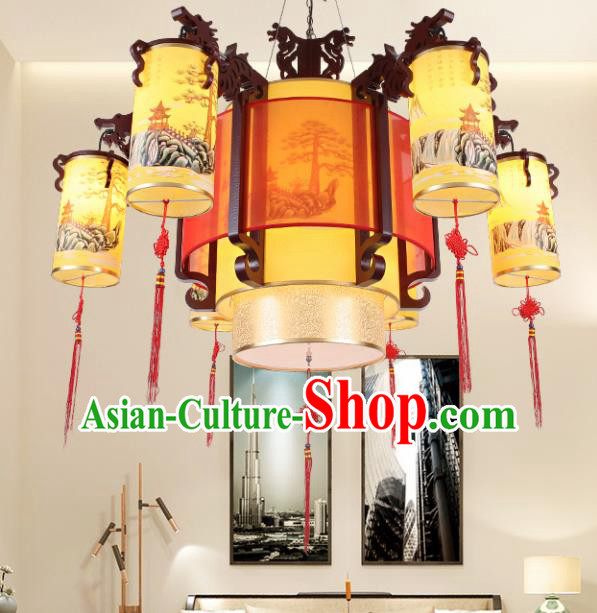 Chinese Traditional Six Lights Ceiling Palace Lantern Handmade New Year Classical Lanterns Hanging Lamp