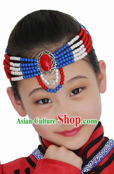 Chinese Mongolian Ethnic Beads Hair Accessories Traditional Mongol Nationality Folk Dance Headband for Kids