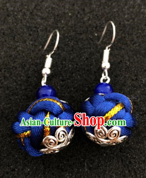 Traditional Chinese Mongol Nationality Blue Ball Ear Accessories Mongolian Ethnic Earrings for Women