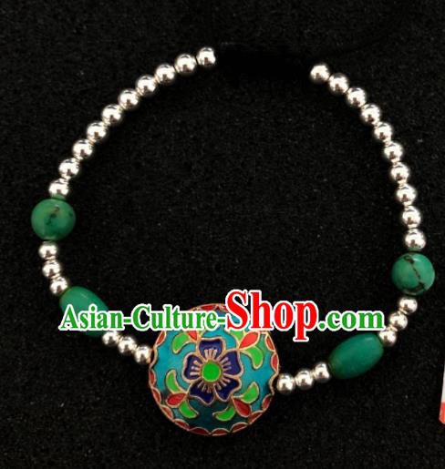 Traditional Chinese Mongol Nationality Cloisonne Bracelet Accessories Mongolian Ethnic Sliver Bangle for Women