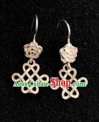 Traditional Chinese Mongol Nationality Sliver Chinese Knot Ear Accessories Mongolian Ethnic Earrings for Women
