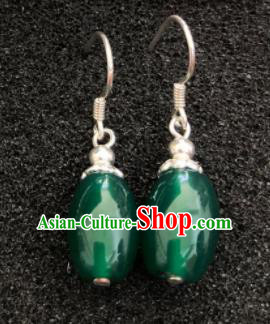 Traditional Chinese Mongol Nationality Jade Ear Accessories Mongolian Ethnic Sliver Earrings for Women