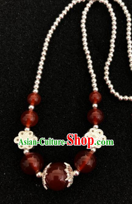 Traditional Chinese Mongol Nationality Agate Sliver Necklet Accessories Mongolian Ethnic Necklace for Women