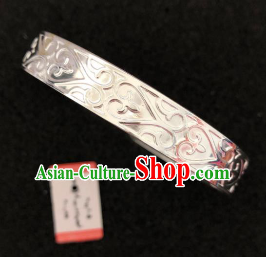 Traditional Chinese Mongol Nationality Bracelet Accessories Mongolian Ethnic Sliver Carving Bangle for Women