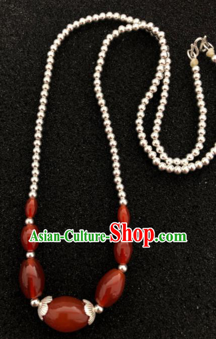 Traditional Chinese Mongol Nationality Red Agate Sliver Necklet Accessories Mongolian Ethnic Necklace for Women