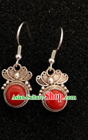 Traditional Chinese Mongol Nationality Ear Accessories Mongolian Ethnic Red Stone Earrings for Women