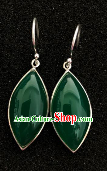 Traditional Chinese Mongol Nationality Ear Accessories Mongolian Ethnic Green Agate Earrings for Women