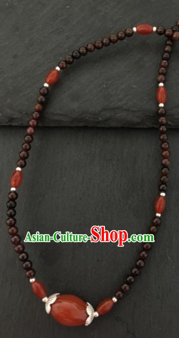 Chinese Mongol Nationality Garnet Necklet Accessories Traditional Mongolian Ethnic Red Stone Necklace for Women