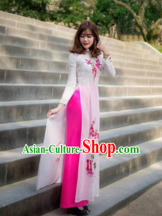 Vietnam Traditional National Wedding White Ao Dai Dress Asian Vietnamese Cheongsam for Women