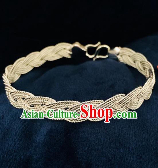 Chinese Traditional Mongol Nationality Sliver Bangle Mongolian Ethnic Bracelet Accessories for Women