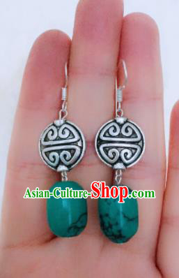 Chinese Traditional Ethnic Kallaite Earrings Mongol Nationality Ear Accessories for Women