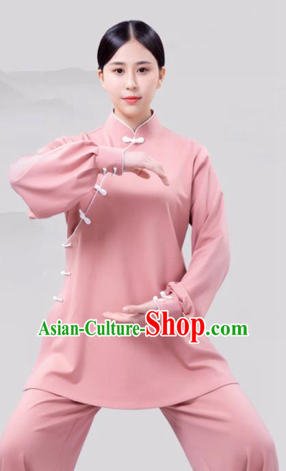 Traditional Chinese Martial Arts Competition Pink Costume Tai Ji Kung Fu Training Clothing for Women