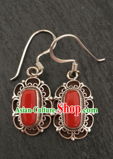 Chinese Traditional Mongol Nationality Earrings Mongolian Ethnic Sliver Ear Accessories for Women