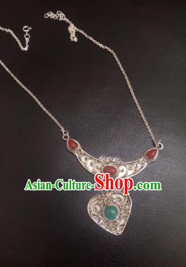 Chinese Traditional Mongol Nationality Sliver Necklace Mongolian Ethnic Necklet Accessories for Women