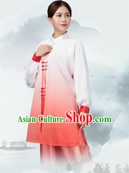Traditional Chinese Martial Arts Rosy Silk Costume Tai Ji Kung Fu Competition Clothing for Women