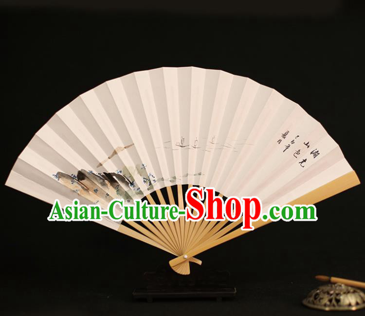 Chinese Traditional Ink Painting Landscape Paper Folding Fans Classical Accordion Handmade Fans for Women
