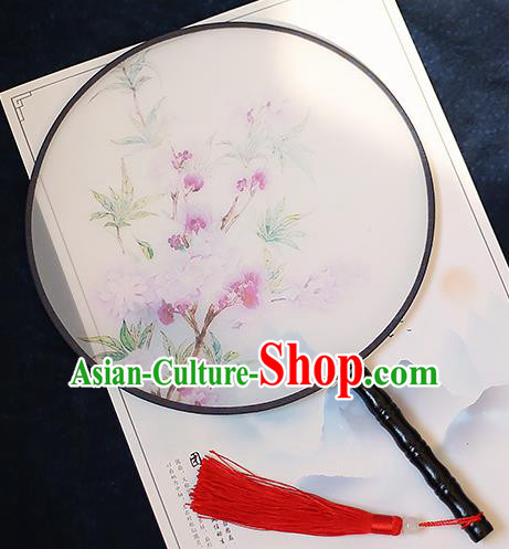 Chinese Traditional Printing Begonia Silk Round Fans Handmade Classical Palace Fans for Women
