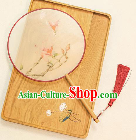 Chinese Traditional Printing Yulan Magnolia Dance Silk Round Fans Handmade Classical Palace Fans for Women