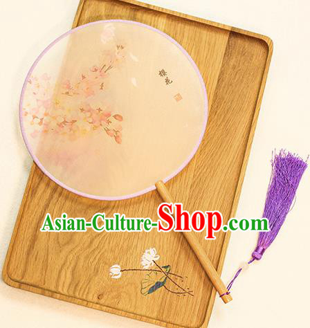 Chinese Traditional Printing Sakura Dance Silk Round Fans Handmade Classical Palace Fans for Women