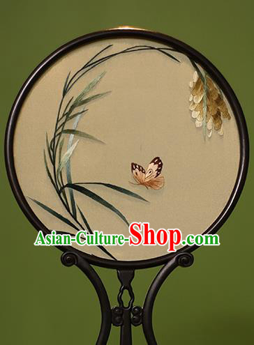 Chinese Traditional Handmade Embroidered Orchid Butterfly Silk Round Fans Classical Palace Fans for Women