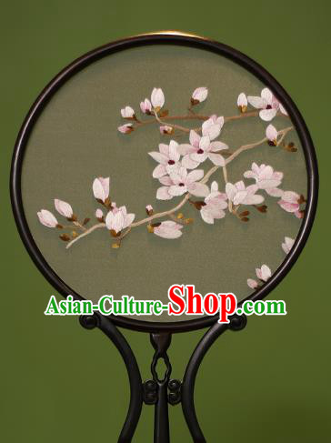 Chinese Traditional Handmade Embroidered Mangnolia Silk Round Fans Classical Palace Fans for Women