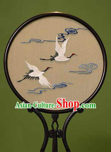 Chinese Traditional Handmade Embroidered Cloud Crane Silk Round Fans Classical Palace Fans for Women