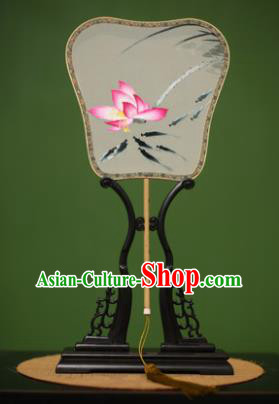 Chinese Traditional Handmade Embroidered Fishes Lotus Silk Round Fans Classical Palace Fans for Women