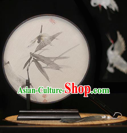 Chinese Traditional Printing Dragonfly Silk Round Fans Classical Hanfu Palace Fans for Women