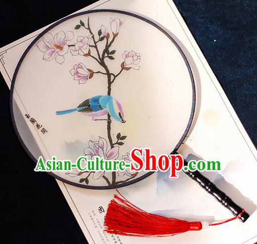 Chinese Traditional Printing Yulan Magnolia Silk Round Fans Handmade Classical Palace Fans for Women