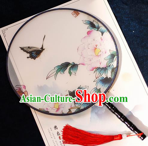 Chinese Traditional Printing Peony Flowers Silk Round Fans Handmade Classical Palace Fans for Women