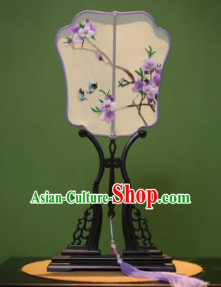 Handmade Chinese Traditional Embroidered Purple Flowers Silk Fans Classical Palace Fans for Women