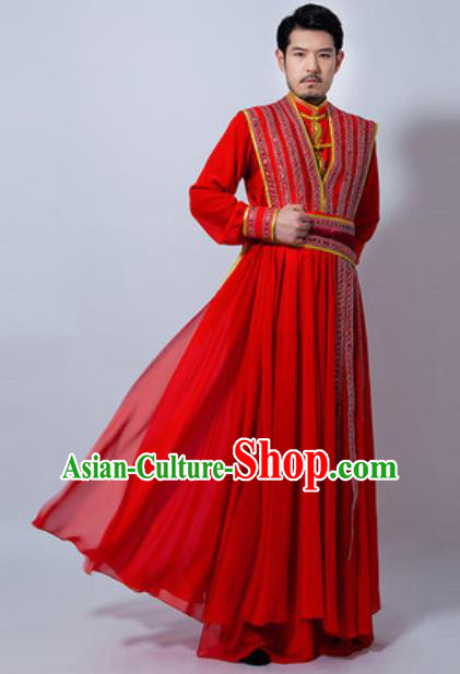 Chinese Folk Dance Drum Dance Yanko Dance Red Costume Classical Dance Clothing for Men