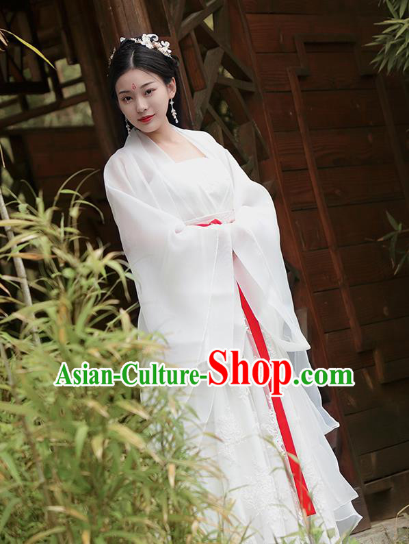 Chinese Ancient Palace Princess White Hanfu Dress Tang Dynasty Imperial Consort Historical Costume for Women